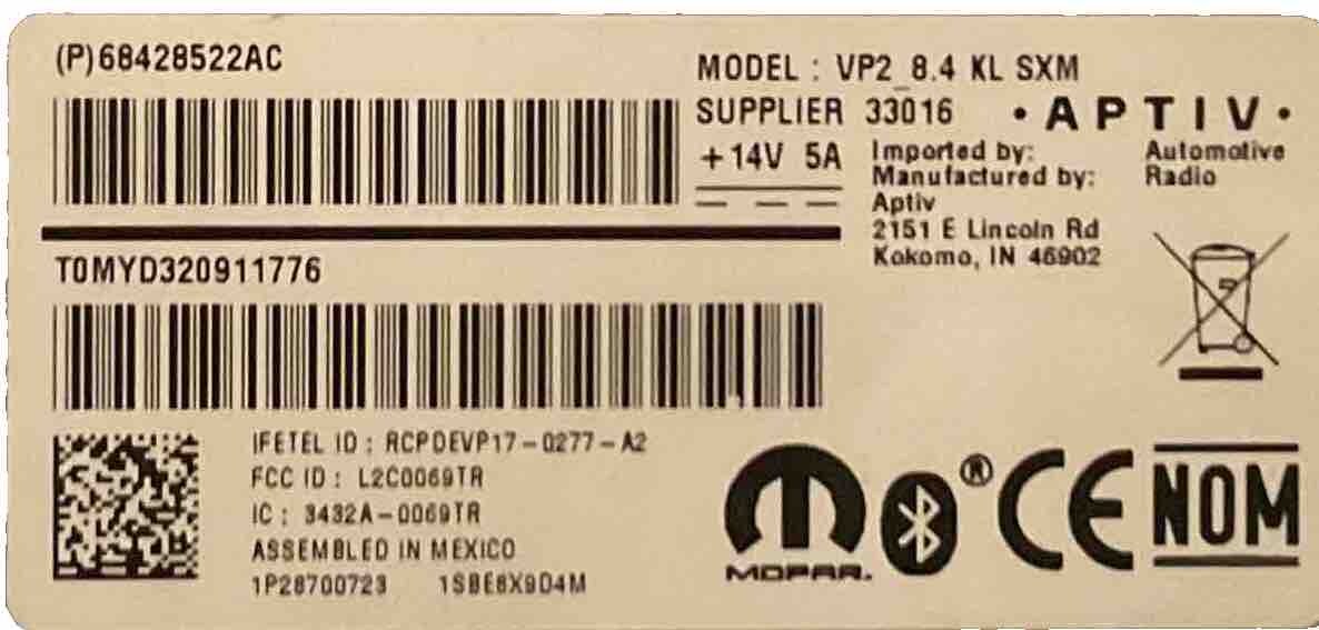 2019 - 2022 Jeep Cherokee UAM Uconnect 4C Radio Display Screen Apple Carplay