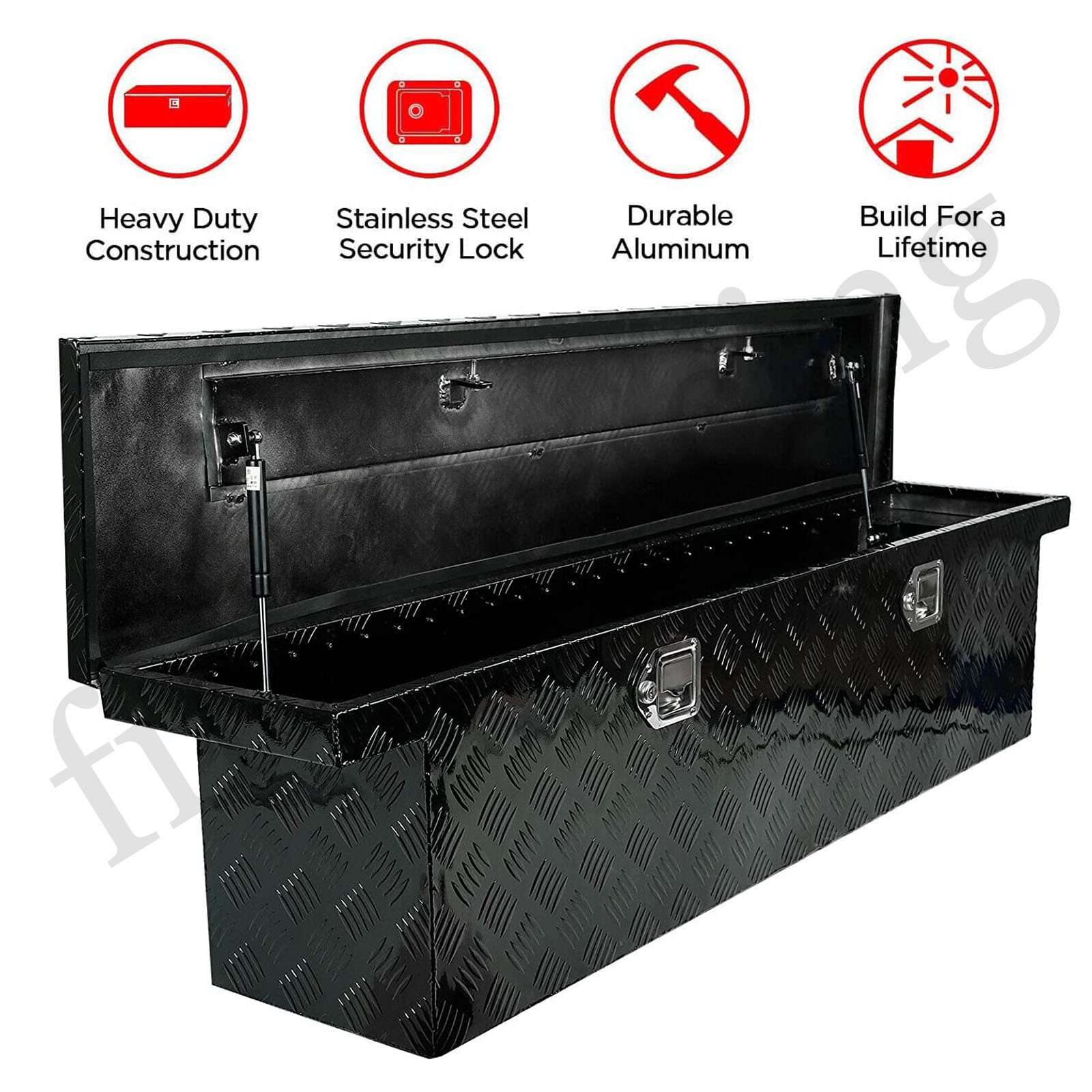 60"X12"X14" BLACK ALUMINUM PICKUP TRUCK TRUNK BED TOOL BOX TRAILER STORAGE+LOCK