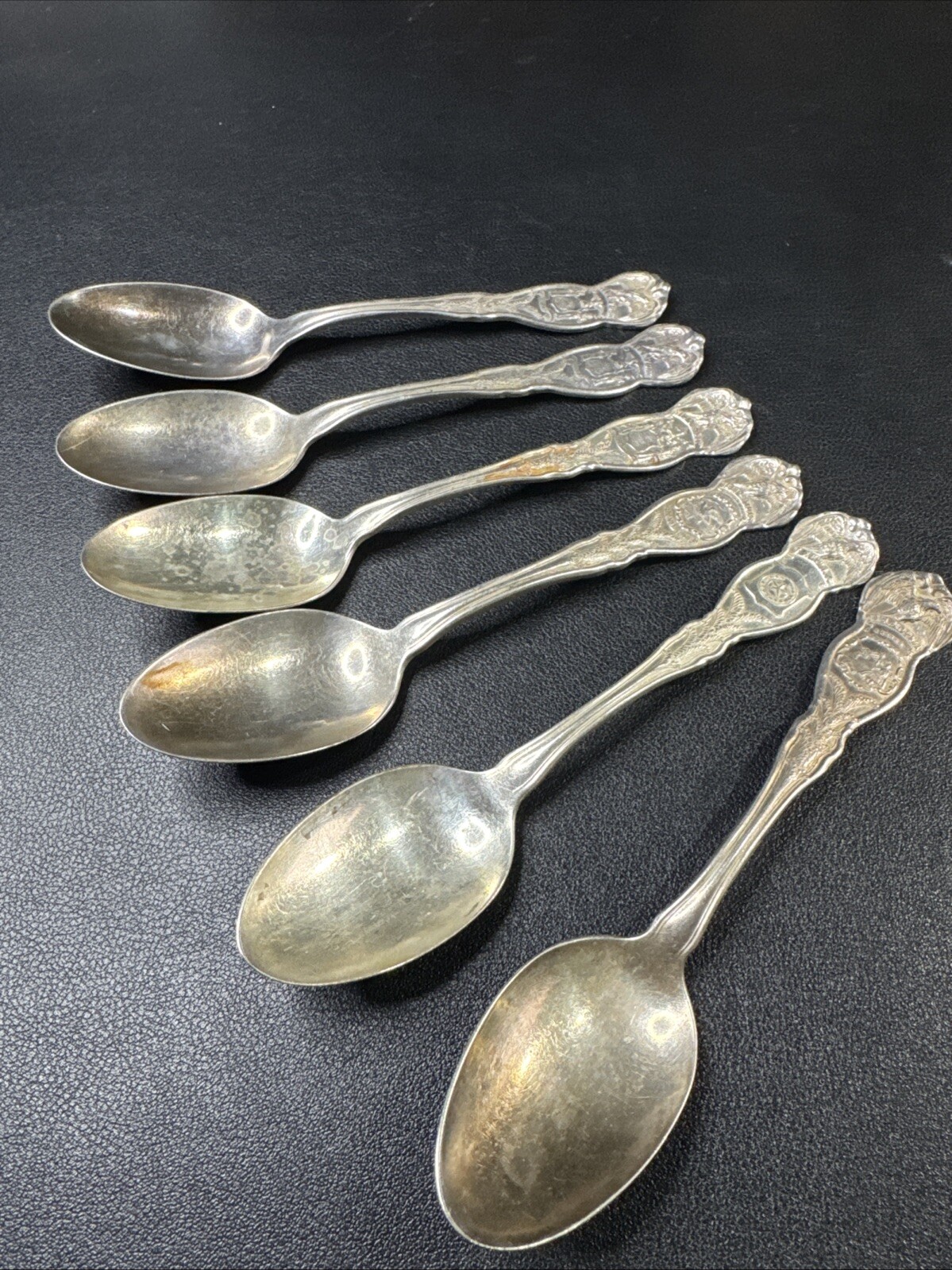 6 VTG WM Rogers International IS Silver Plated State Spoons NYx2, IL, TX, NJ, CA