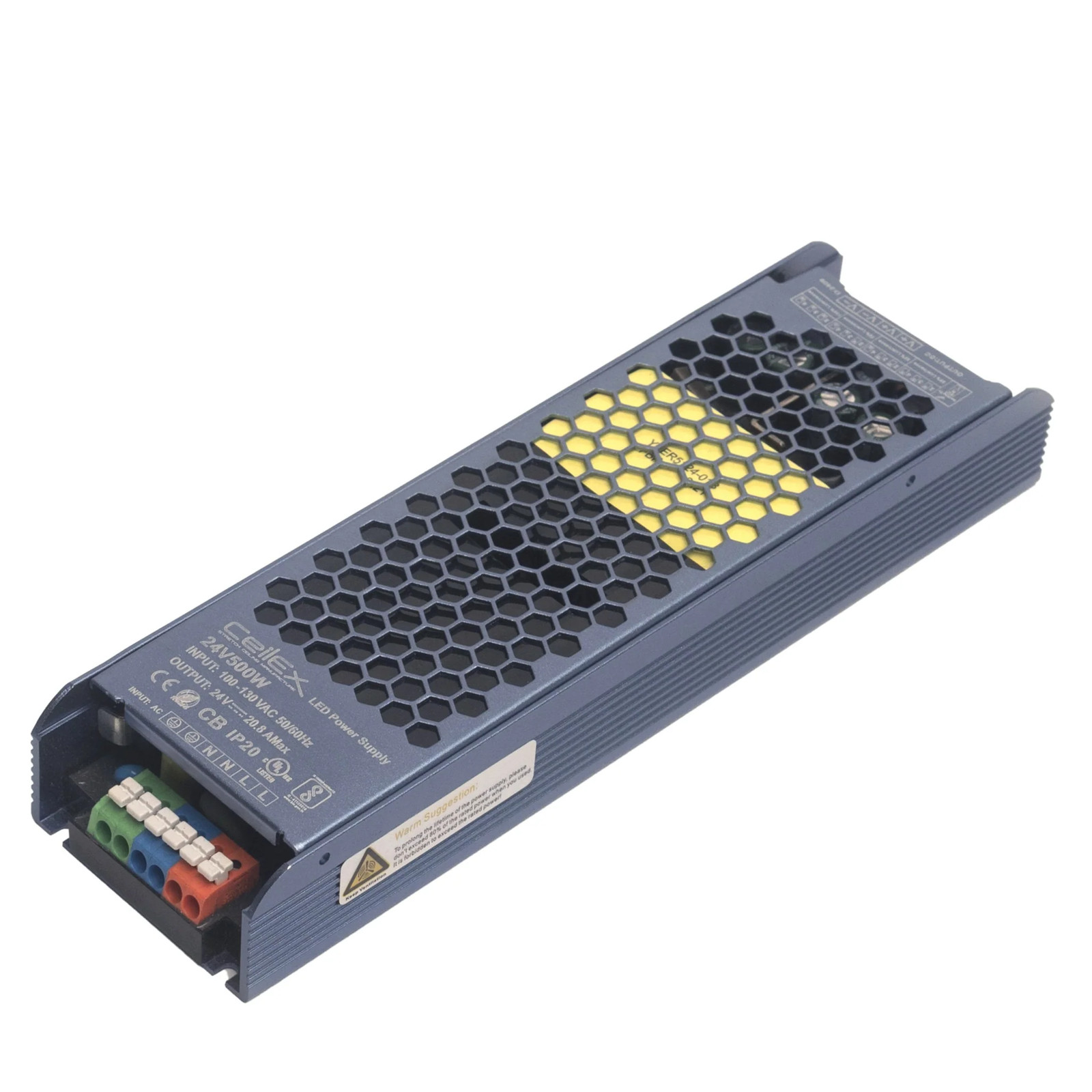 LED Power Supply 24V 500W, IP20 LED Driver, LED Transformer 100-130 VAC 50/60Hz