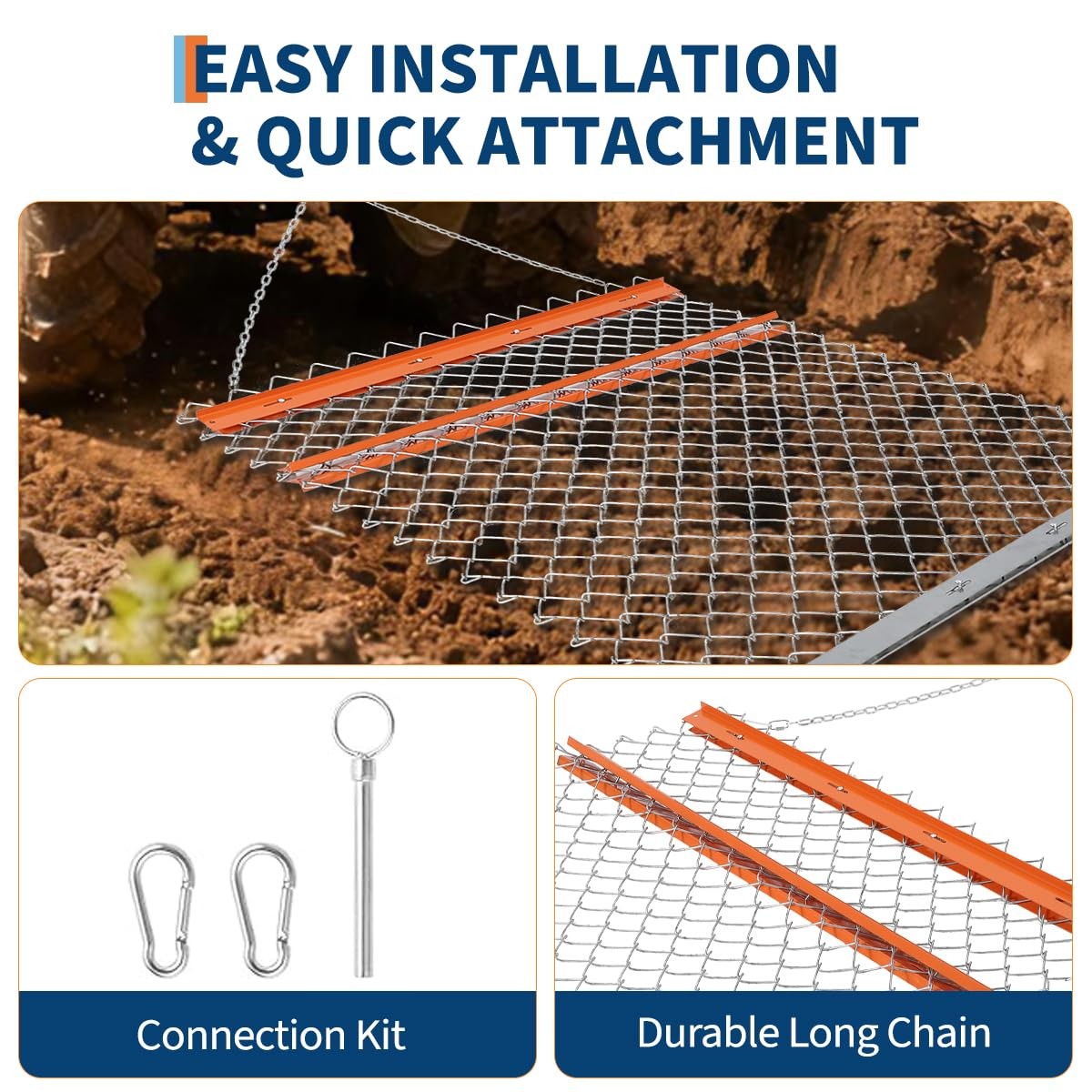 4x5 FT ATV Drag Harrow for Landscape Leveling, Gravel Driveways, Fields & Yards