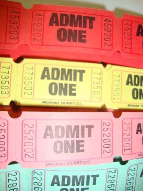 Single Admit One Event Party Carnival Flat Raffle Tickets Assorted Colors