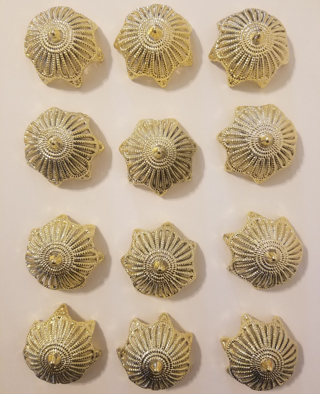 Lot of 12 Gold Filigree 2" Ornament Crowns Caps Tops Christmas Craft Supplies