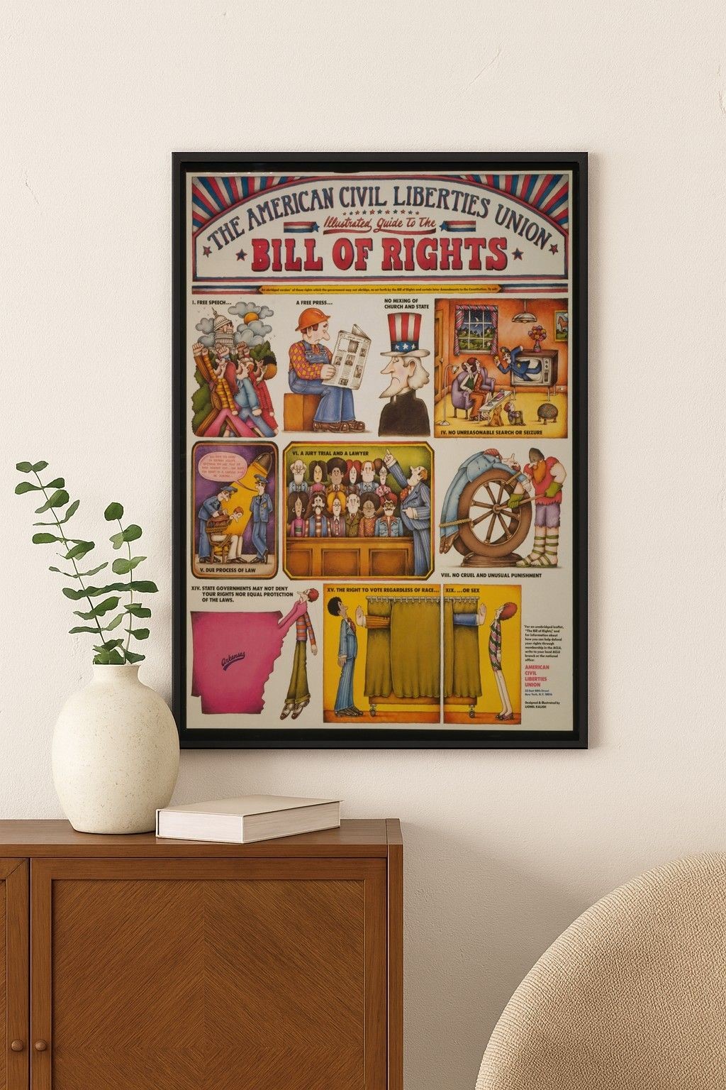 🗽Bill of Rights ACLU Illustrated Guide Poster - 24x36” 70s Retro Decor🎨 -