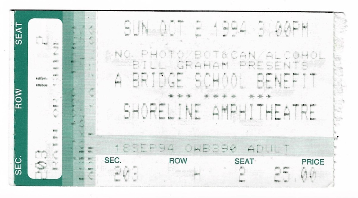 Neil Young Pearl Jam Tom Petty Indigo Girls Ministry 10/2/94 Rare Ticket Stub