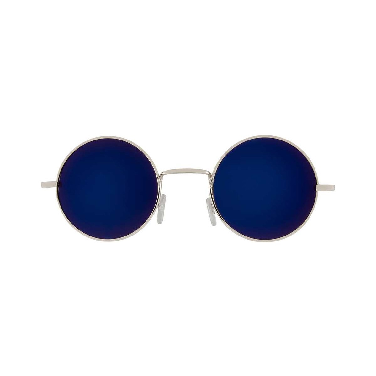 KIDS CHILD SIZE ROUND SUNGLASSES SILVER FRAME BLUE MIRROR LENS HIPPIE HIPSTER UV