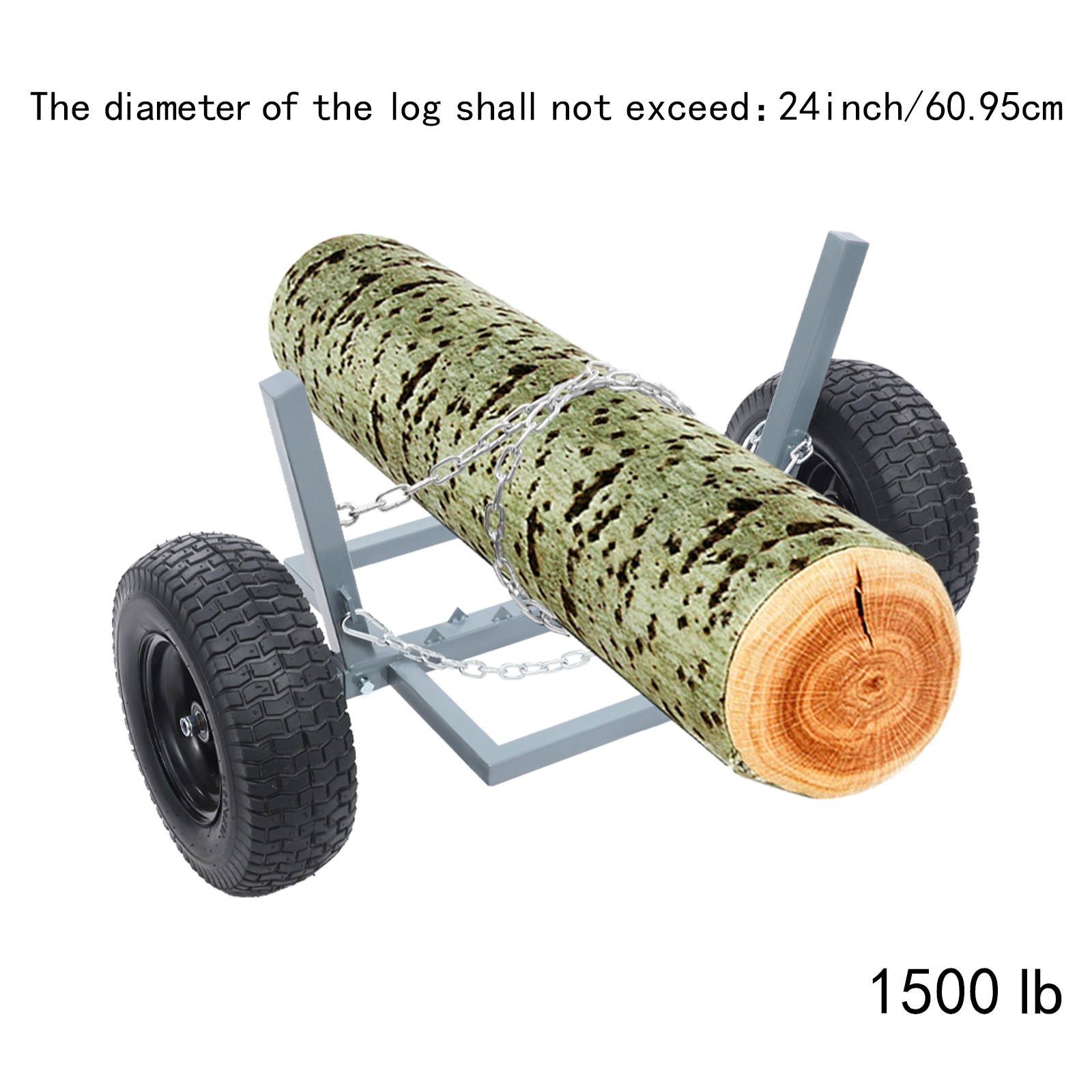 1500 LBS Capacity Log Skidder Heavy Duty Log Holder, Log Dolly with Chain Grey