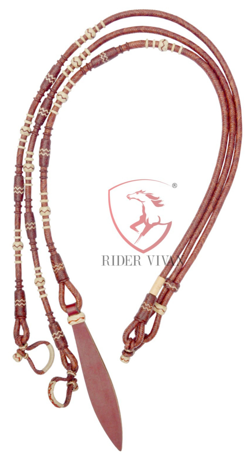 20 Plaits Romal Reins, Rommel Reins Chestnut Cherry Rawhide, 48" Romal Reins