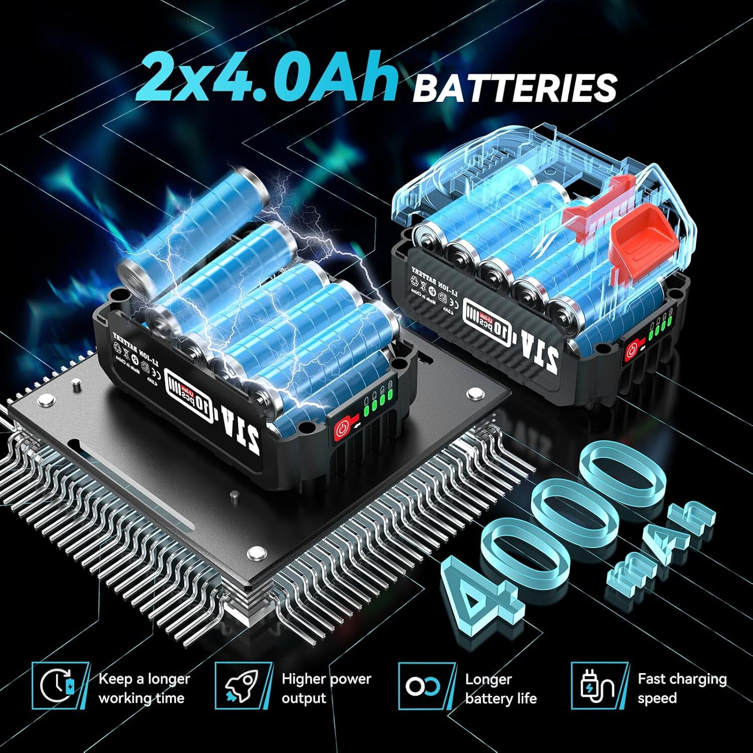 4-in-1 Cordless Pole Saw Chain Saw Pruning Shears Combo Kit 16ft Reach 2*4000mAh