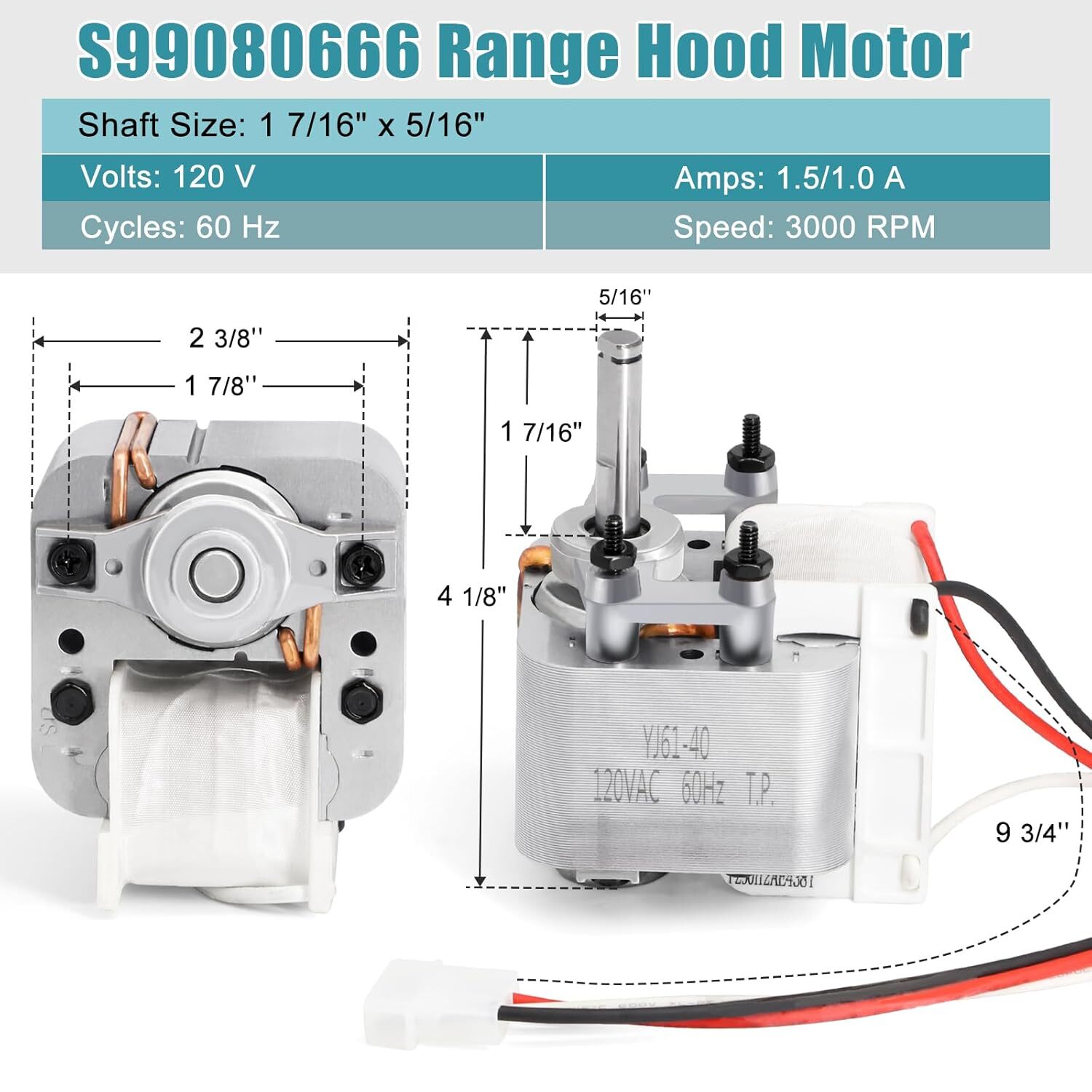99080666, R520135, JESP-61K38 Range Hood Fan Motor for Broan NS65,CBD1,CBD3,CBX1