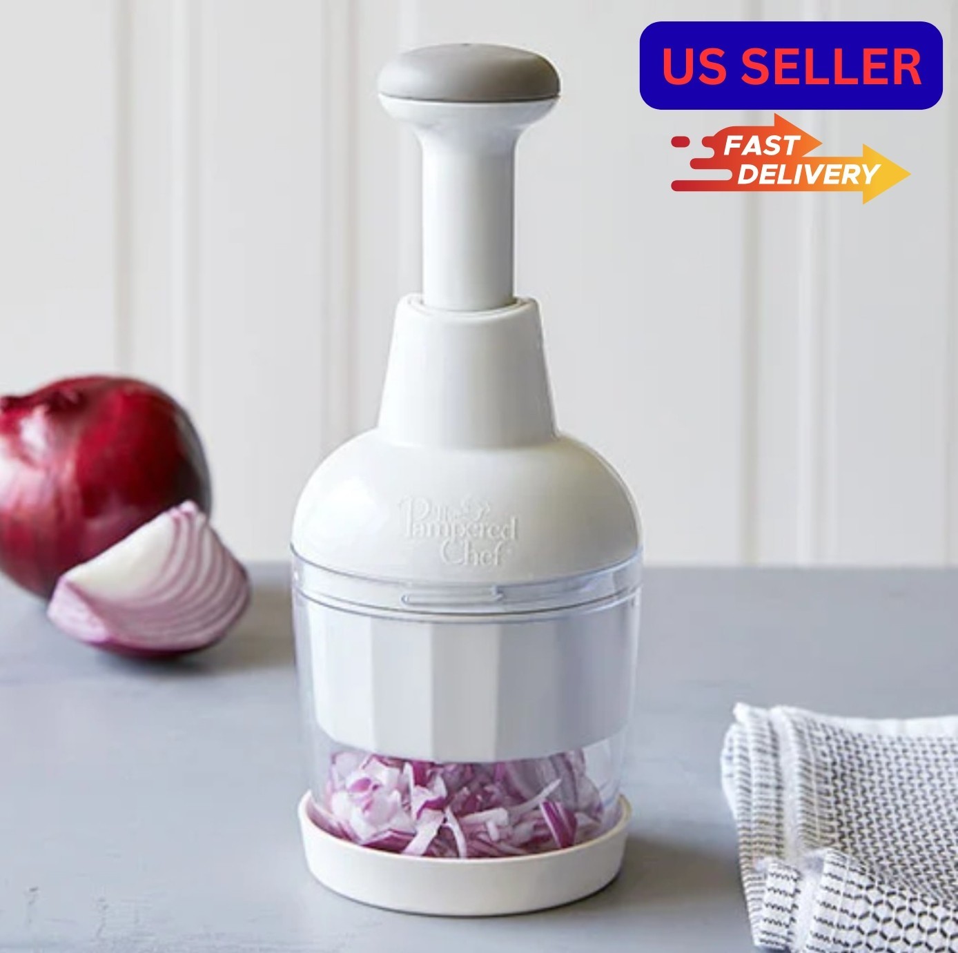 Pampered Chef Push Function Food Chopper - White - #2585 - FAST FREE SHIPPING