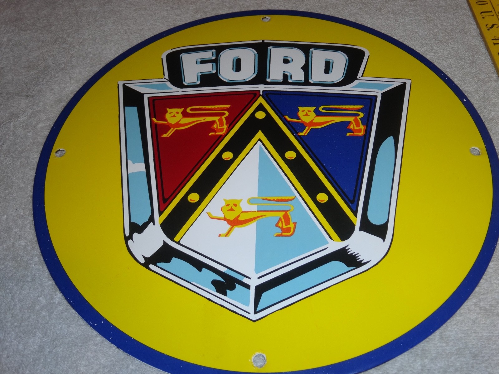 VINTAGE 11 3/4 in FORD AUTOMOBILE & TRUCK ADV. SIGN HEAVY METAL PORCELAIN #S 217