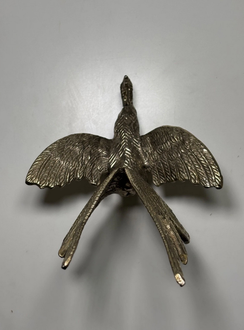 Pair of silver-plated metal fighting roosters, antique bird, rustic decoration