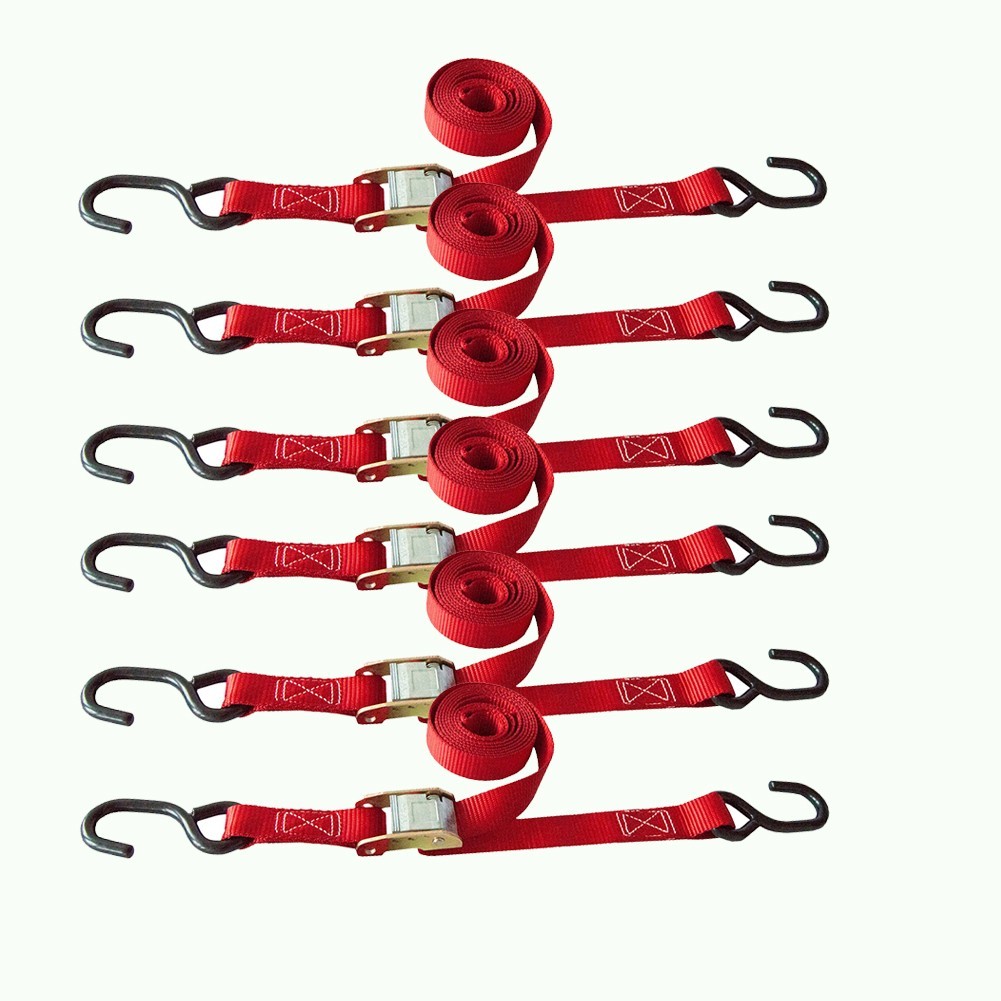 6 Pack 1"x6' Cam Buckle Tie-Down Straps w/S Hook Heavy Duty Strap for Motorcycle