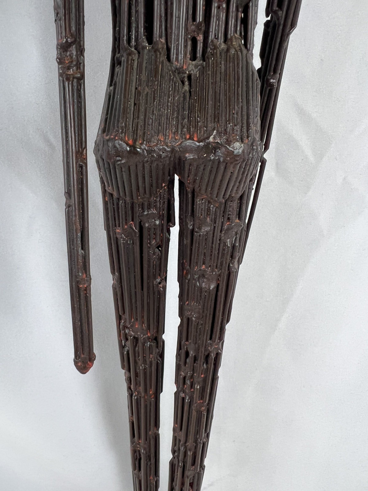 Brutalist Male Welded Nail Art Sculpture Modernist Metal 27” Giacometti Style