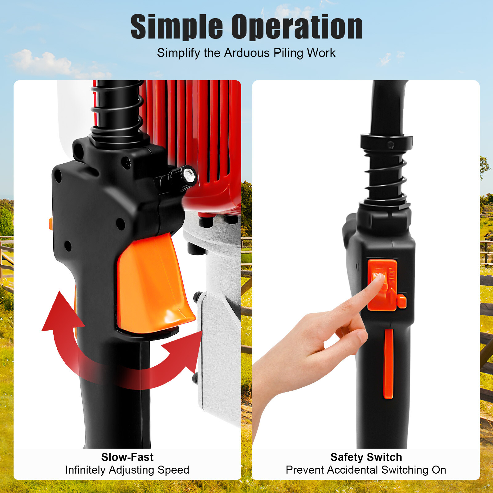 52CC 2.3HP Gas Powered T Post Driver Fence Pile Driver Pounder Toolkit w/3 Heads