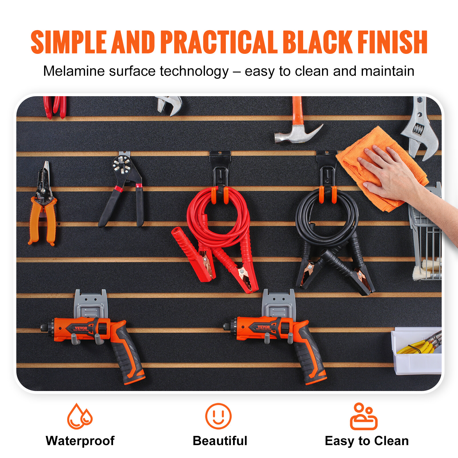 VEVOR Slatwall Panels Garage Storage Panel Organizer 2' H x 4' W Black Set of 2