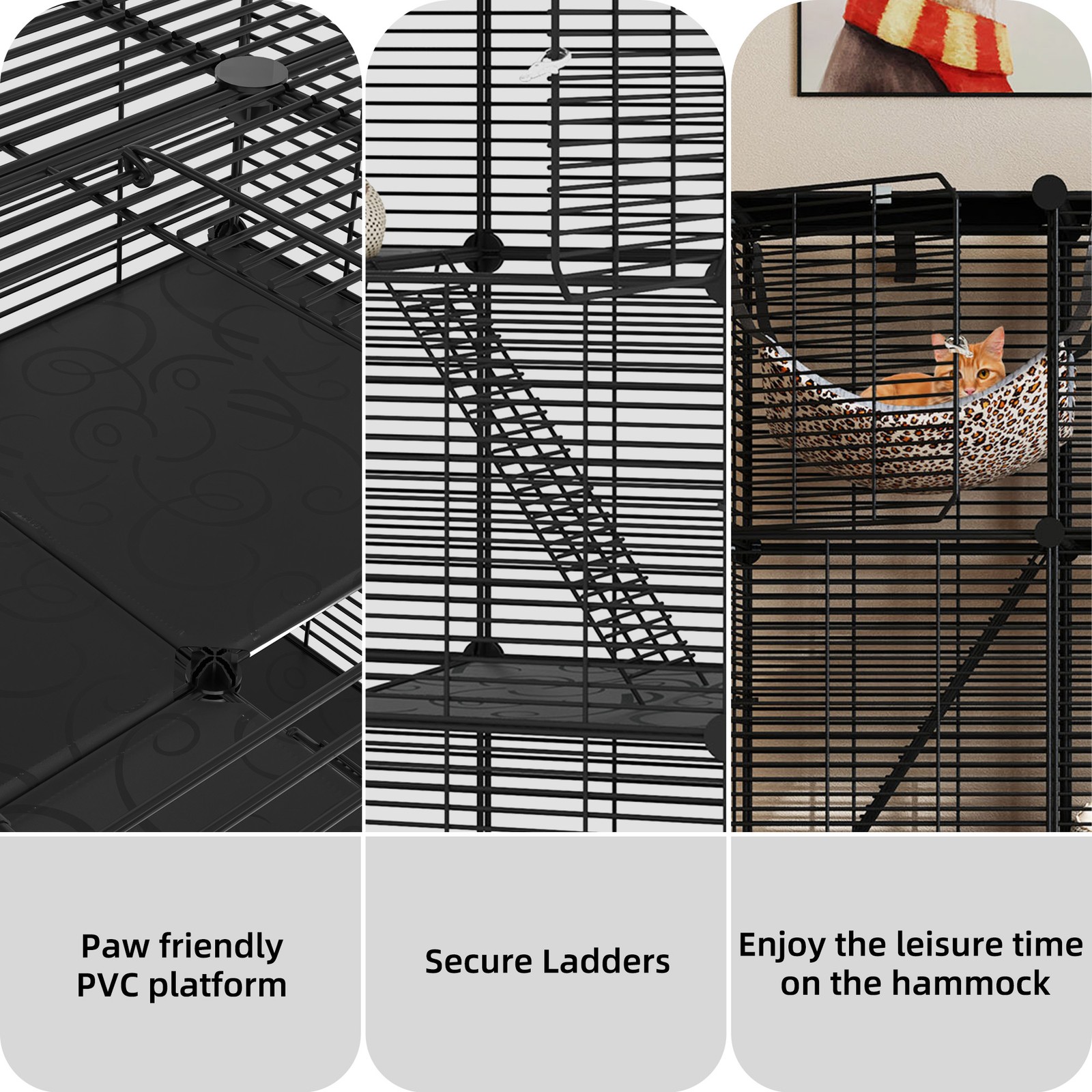 3 Tiers Indoor Cat Cage Spacious Play Area for 1-3 Small Kittens w/ Litter Box