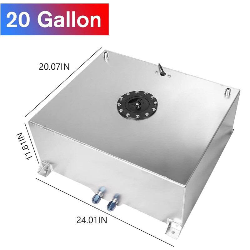 20 GALLON ALUMINUM FUEL CELL GAS TANK+CAP+LEVEL SENDER+NYLON FUEL LINE KIT