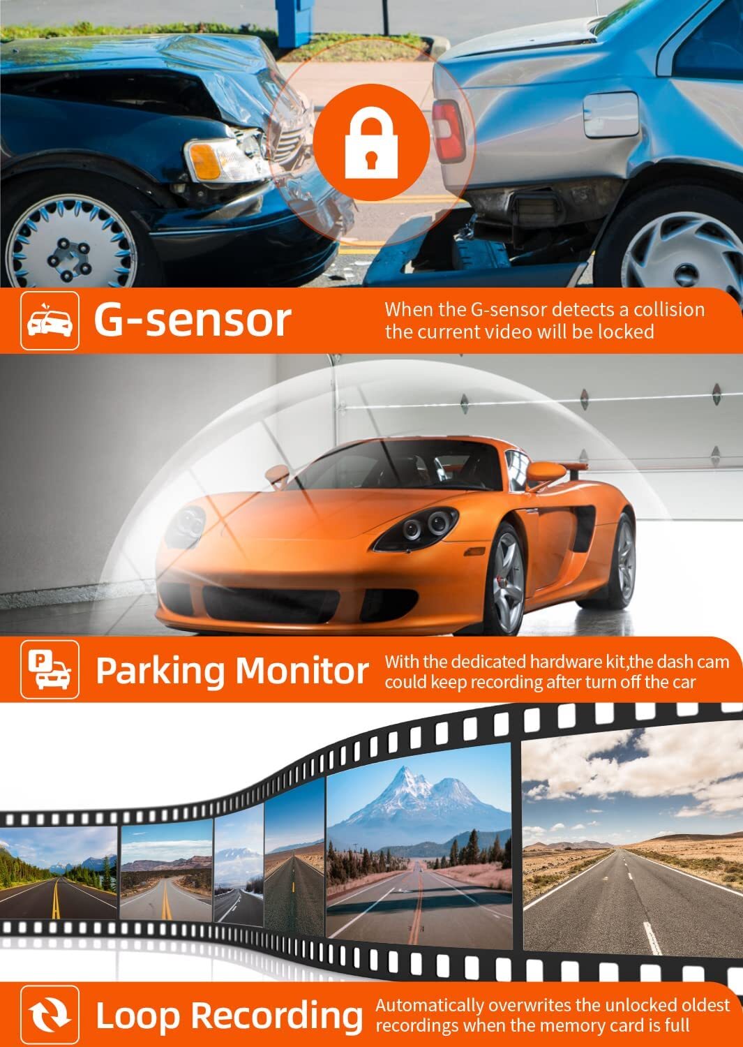 WOLFBOX 4K Mirror Dash Cam12'' Dual Dash Cameras Parking Monitoring 32GB SD