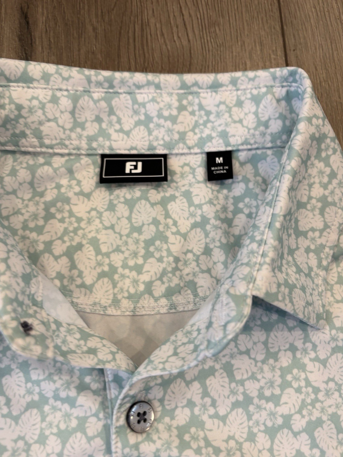 FootJoy Men's Golf Polo Shirt White Teal Floral Print Size M