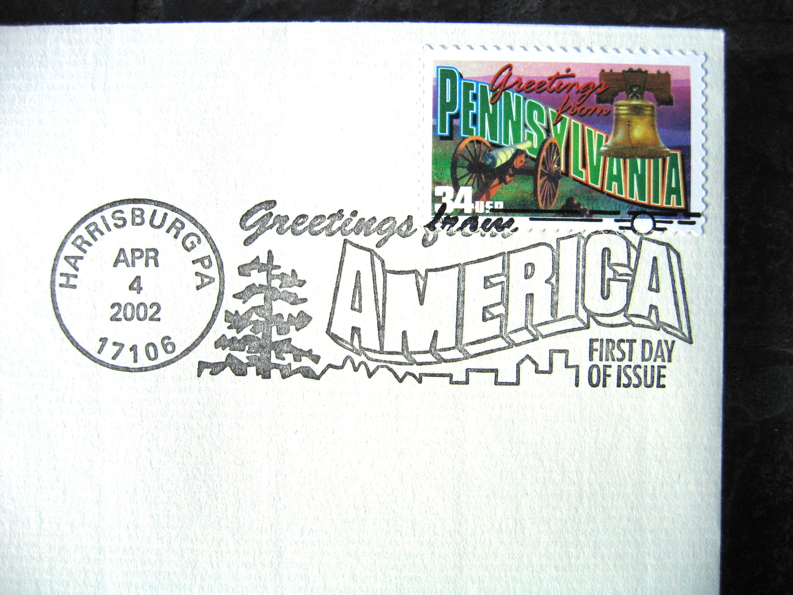2002 PENNSYLVANIA Greetings From America replica Cover Gold Stamp Golden