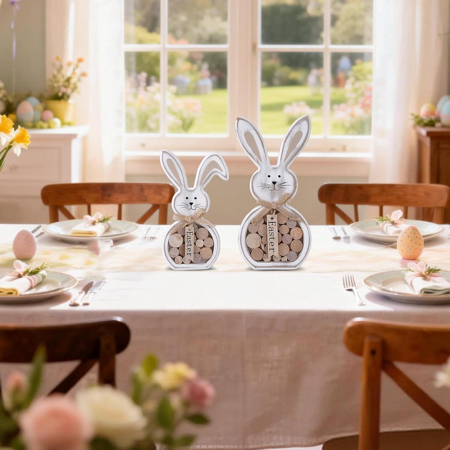 Easter Decorations, 2Pcs Easter Table Decorations for Home,Farmhouse Retro Woode