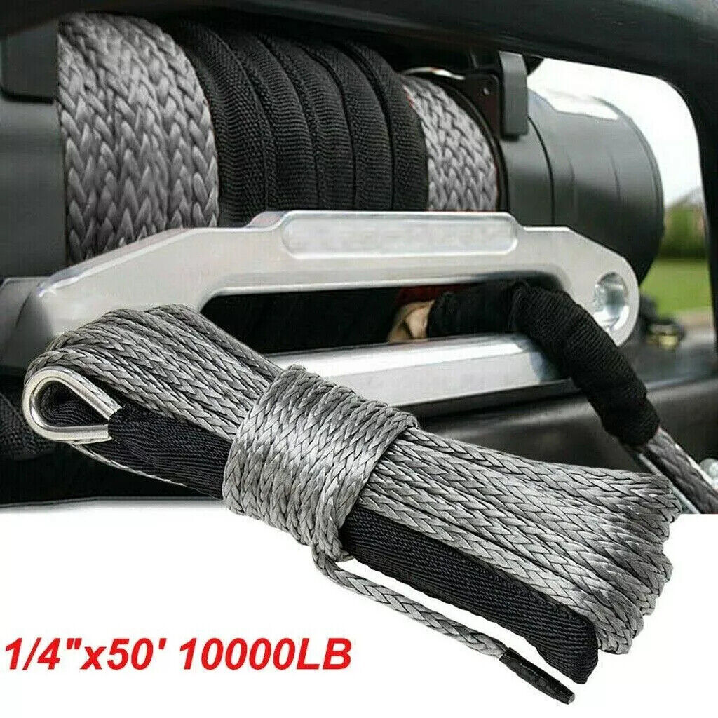 1/4"x50' 10000LBS Synthetic Winch Rope Line Recovery Cable 4WD ATV UTV Gray #UP