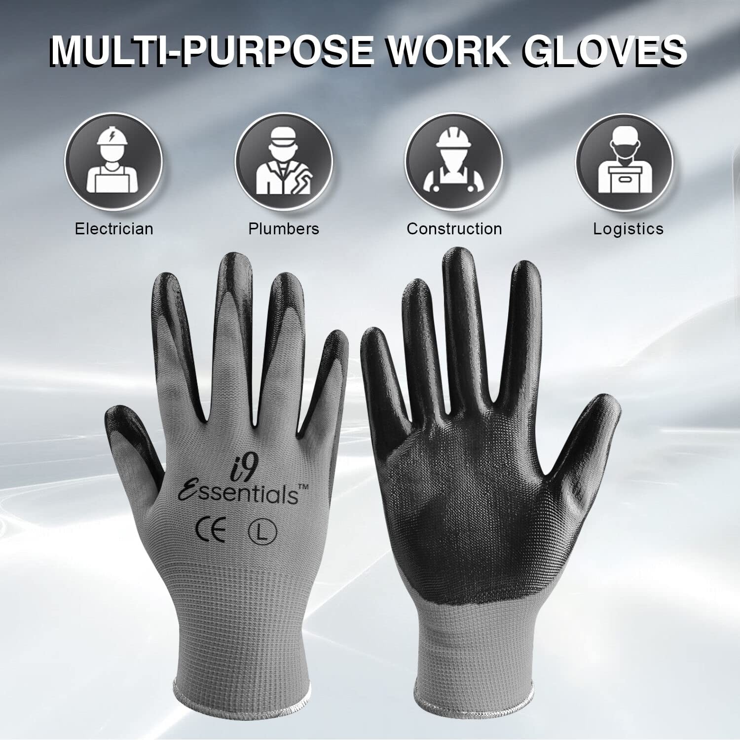 Nitrile Coated Grey Black Work Gloves Durable Perfect for All