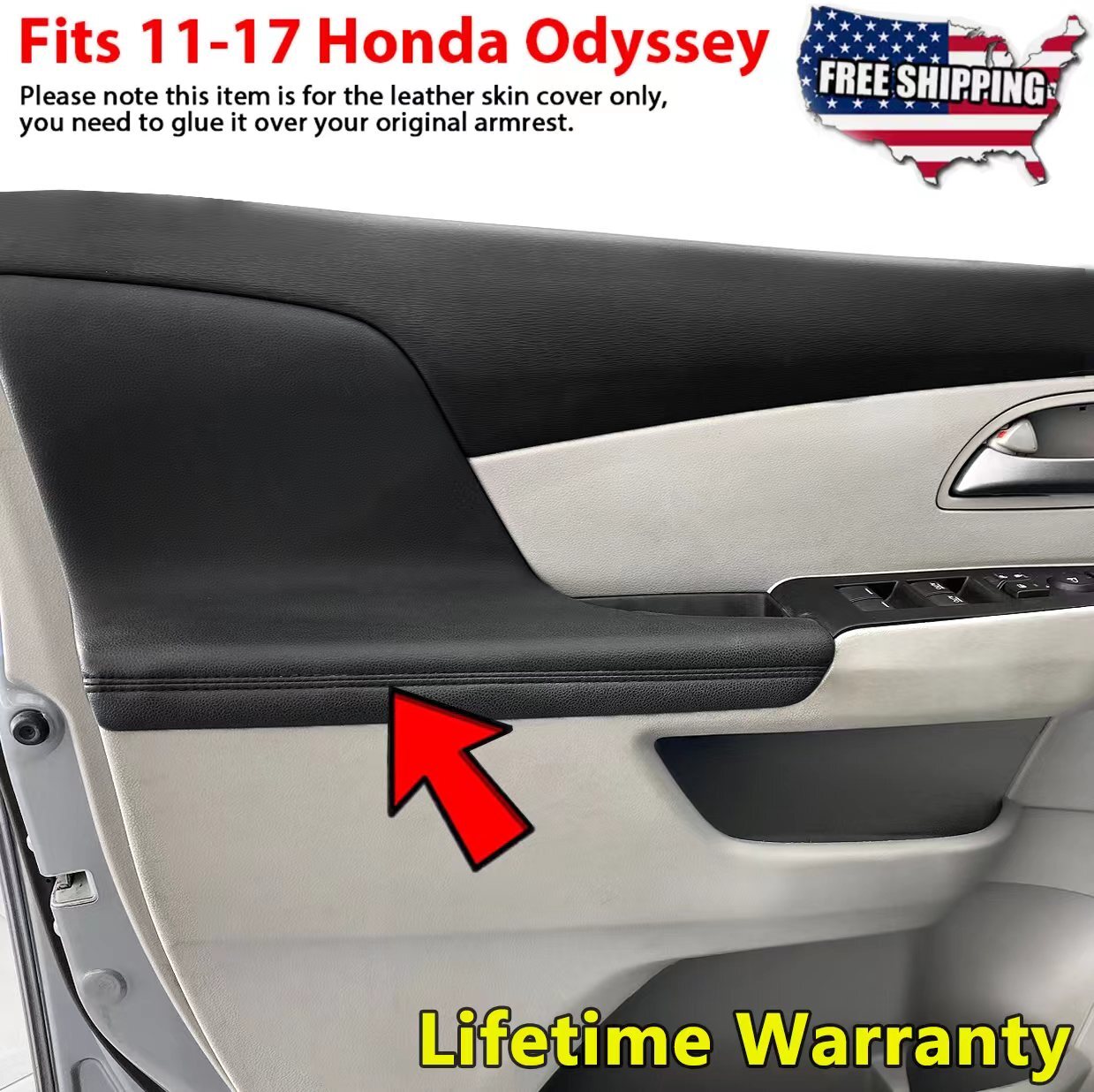 Pair Fits 2011-2016 2017 Honda Odyssey Door Panel Armrest Vinyl Cover Trim Black