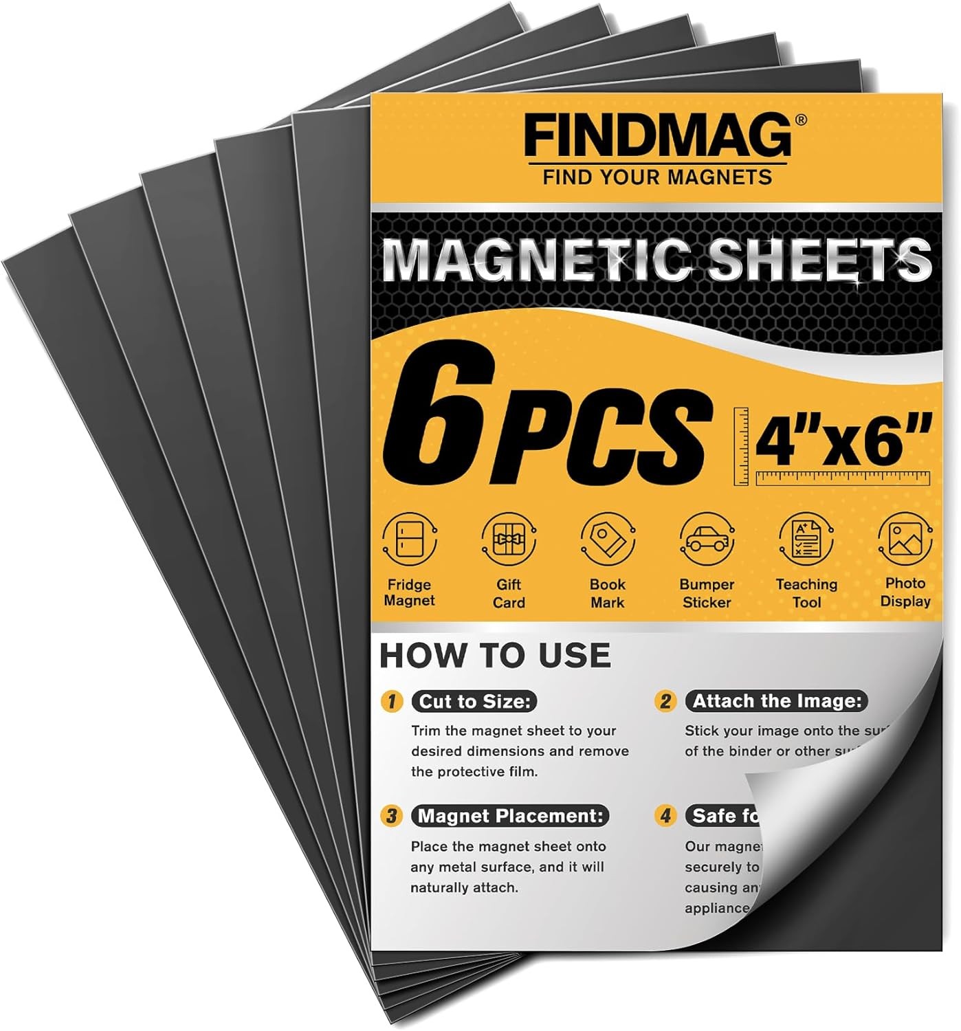 FINDMAG Magnetic Sheets with Adhesive Backing Cut and Customize Flexible   6 pcs