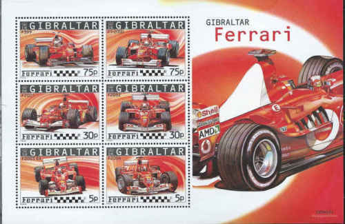 Gibraltar 2004 - Ferrari Race Cars - Sheet of 6 Stamps - Scott #998a - MNH