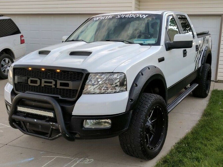 Front Grille For 2004-2008 Ford F150 Raptor Style W/3LEDs W/Letters Matte Black