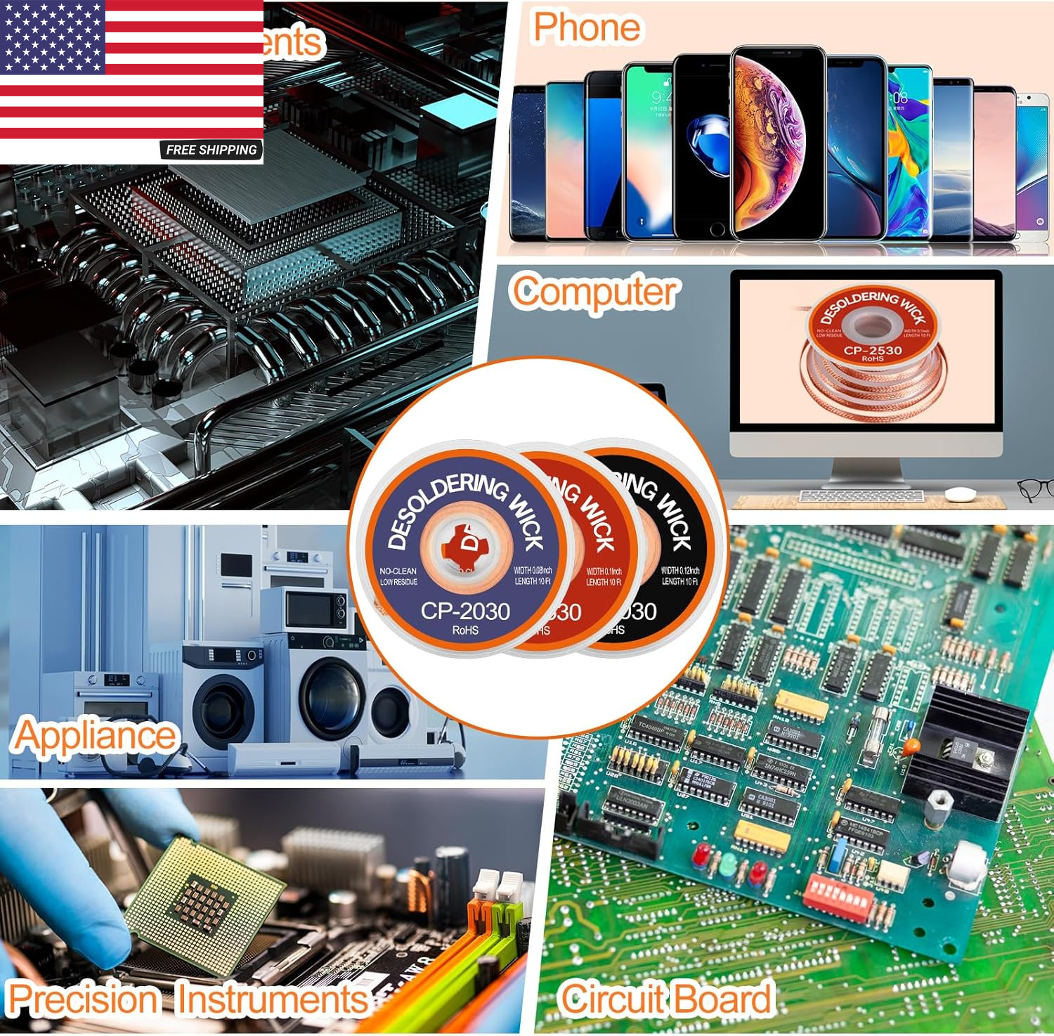 3PCS Premium Desoldering Wick - 3 Sizes Solder Wick Braid (0.08", 0.1", 0.12" X