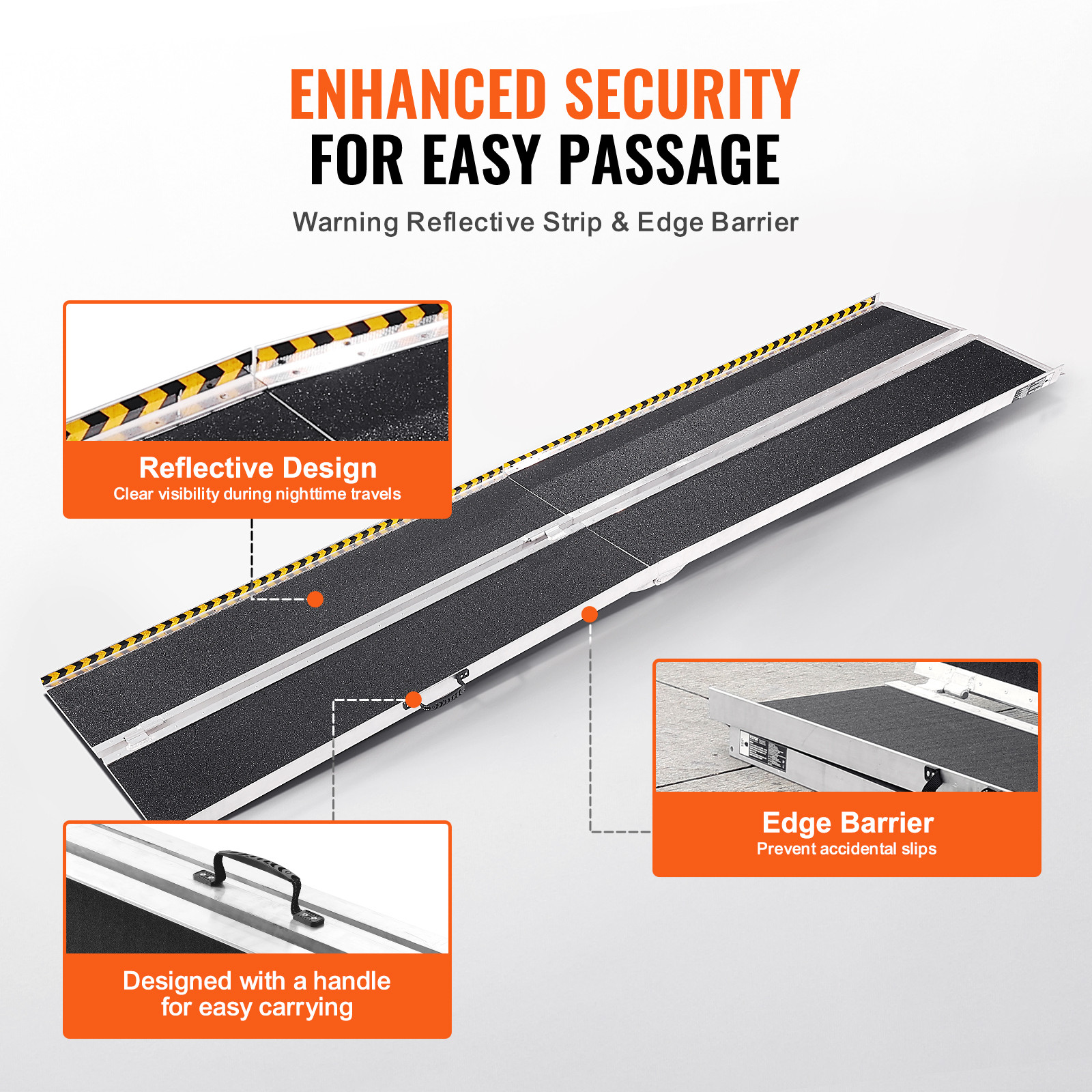 VEVOR Folding Wheelchair Ramp Portable Aluminum Threshold Ramp 10 ft 800 lbs
