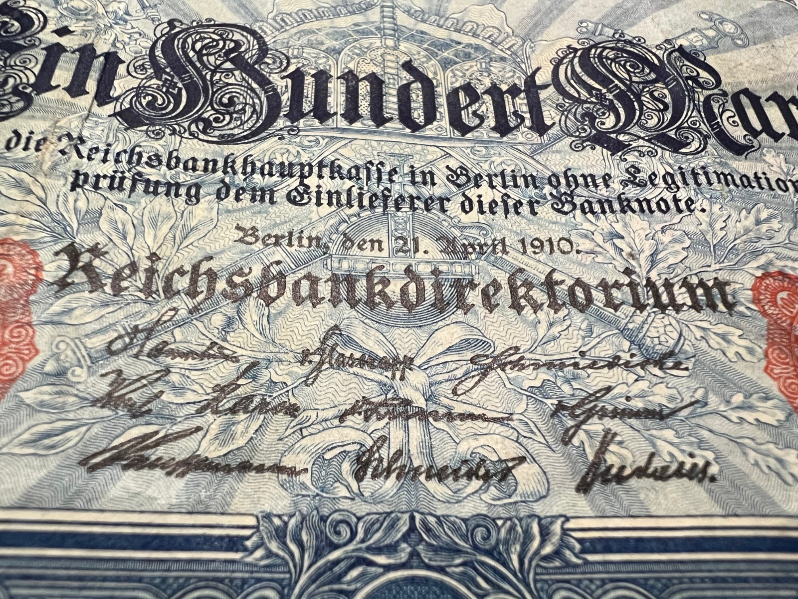 1910 German 100 Mark Banknote World War 1 WW1 WWI Currency Antique Relic