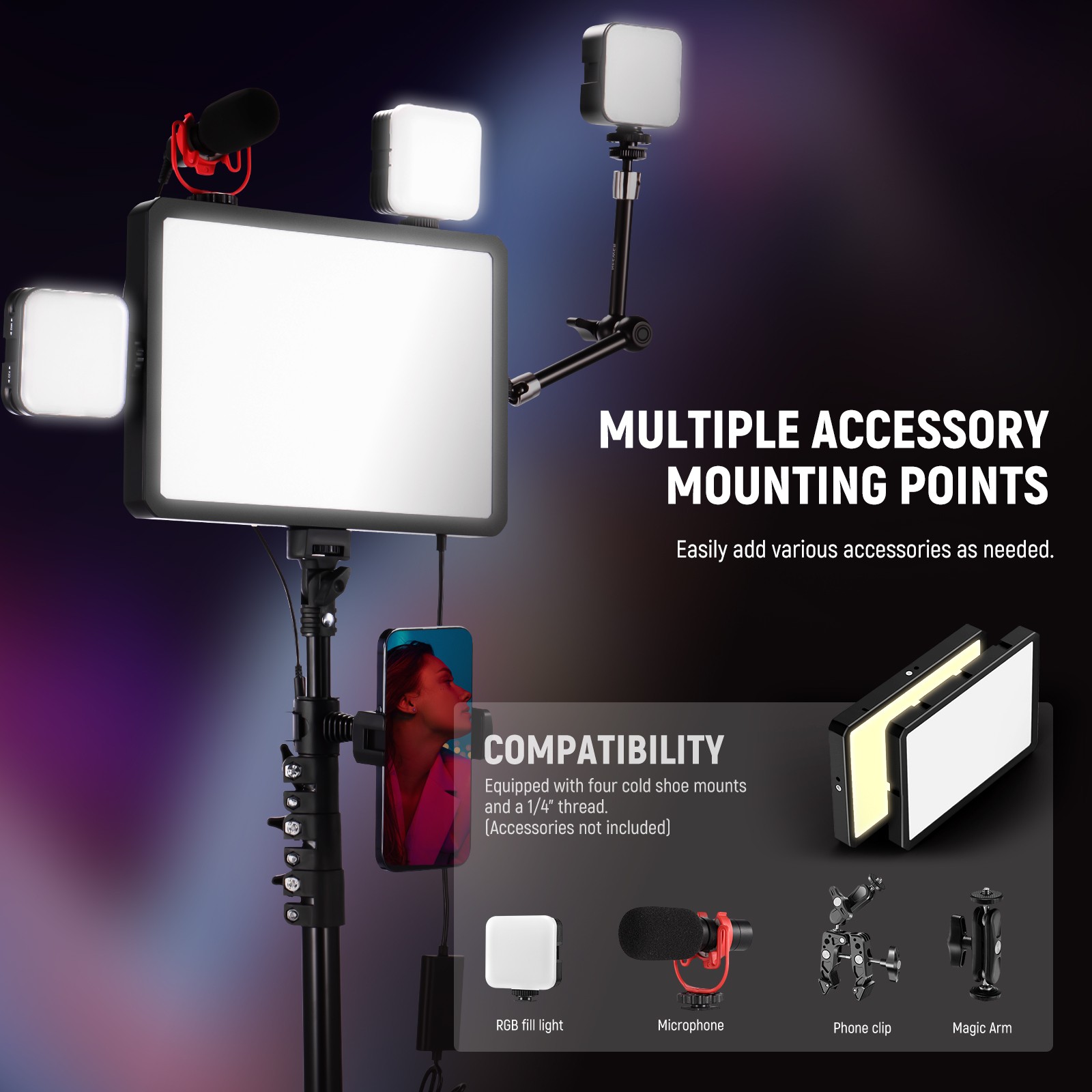 NEEWER BP300D 2-Pack LED Video Light Kit w/Stands, Bi-Color 2700K-6500K