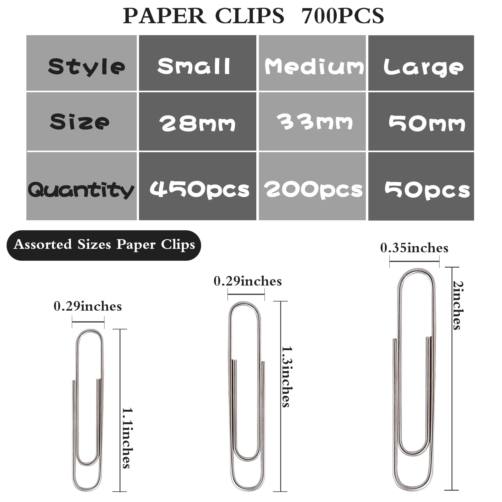 700Pcs Paper Clips Assorted Sizes Large (700PCS)