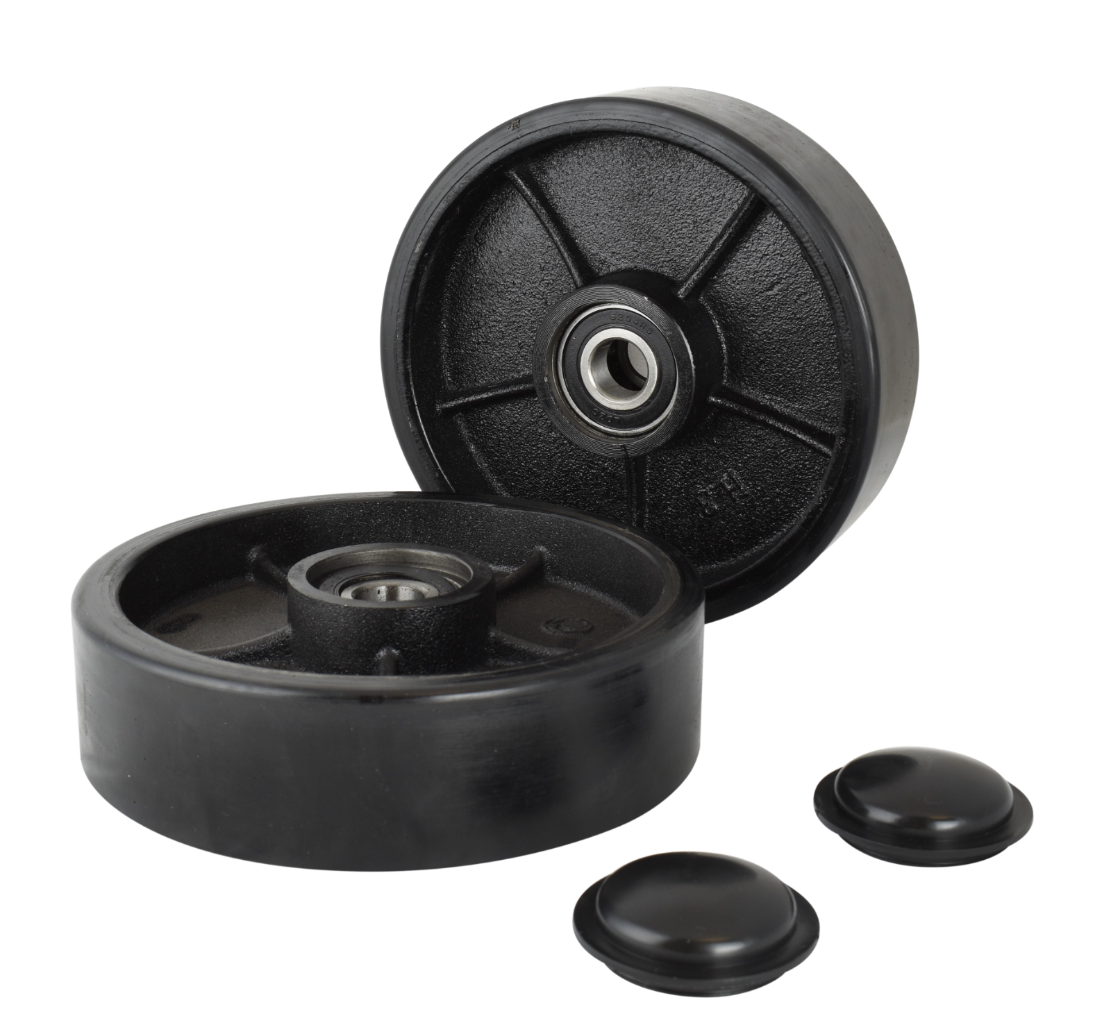 Pallet Jack/Truck Poly Wheels Full Set with Axles, Bearings, Entry Rollers, Caps