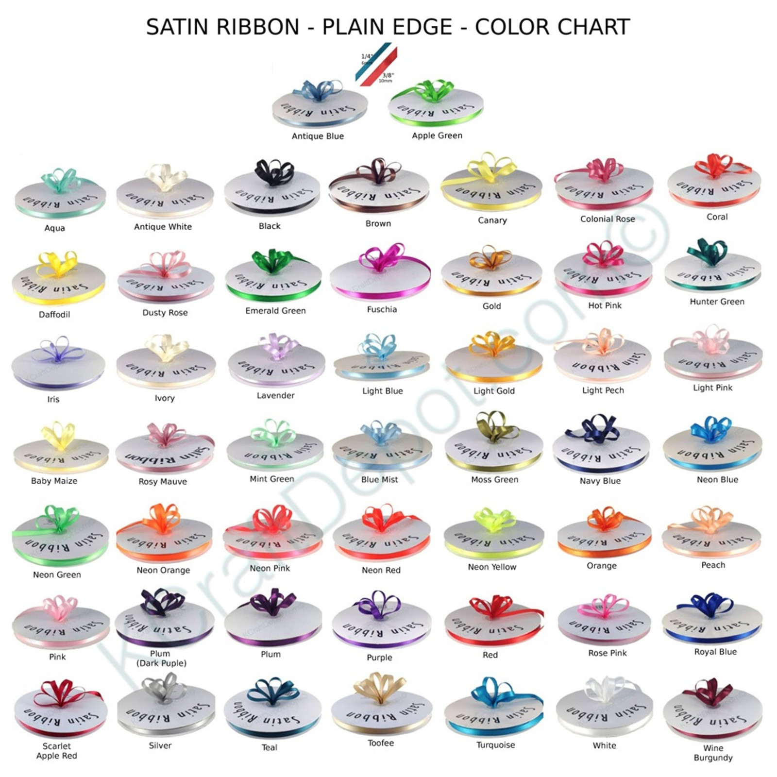 Satin Ribbon 50, 100 Yards Roll 1/4" 3/8" 5/8" 7/8" 1.5" 2" - 100% Polyester