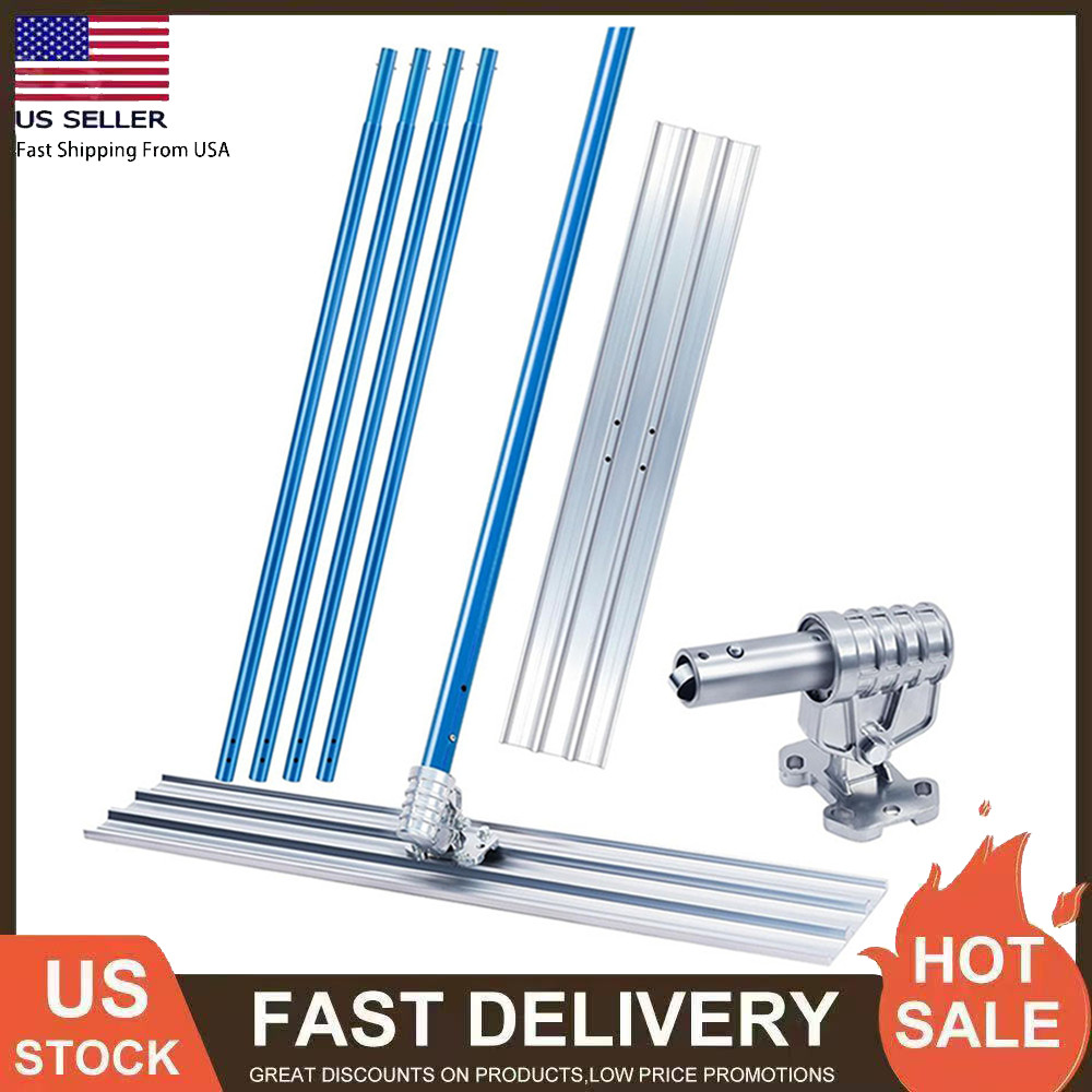 48"x8" Aluminum Bull Float Concrete Tool Kit with 4 Handles & Bracket Finishing