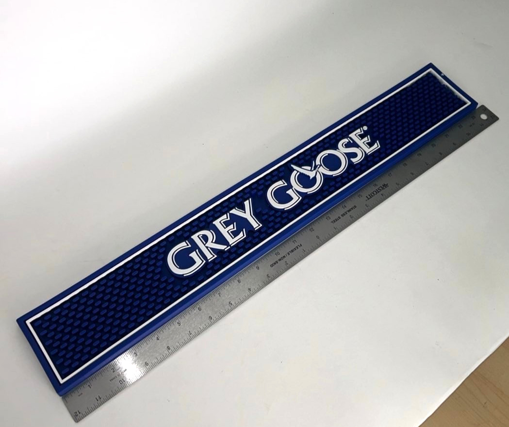 Grey Goose style rubber bar mat 24" Blue white logo New