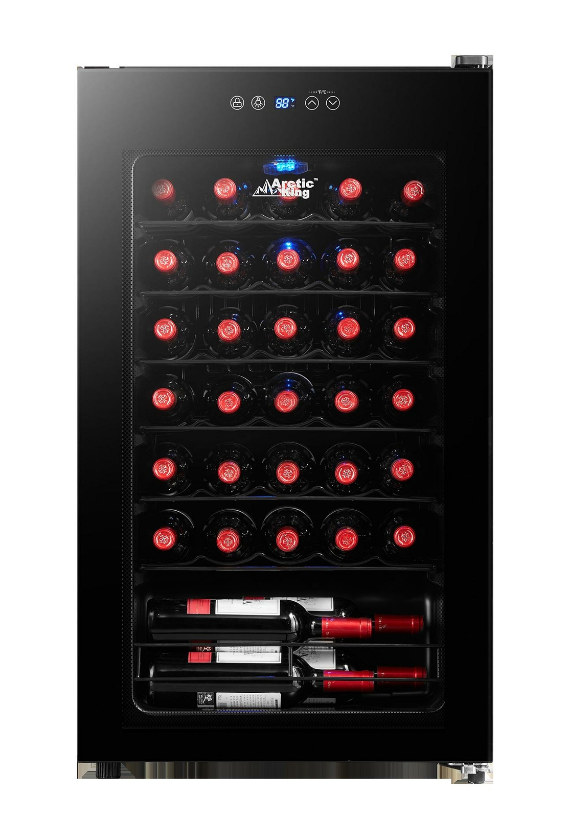 Arctic King Premium 34-Bottle Wine Cooler Touch Control LED Lighting Black NEW