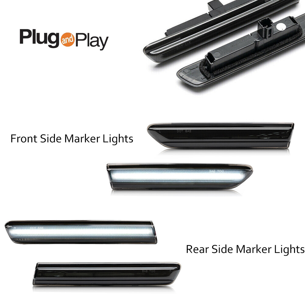 For 2004-08 Acura TL 4PCS Front+Rear White LED Side Marker Lights Lamps Smoked