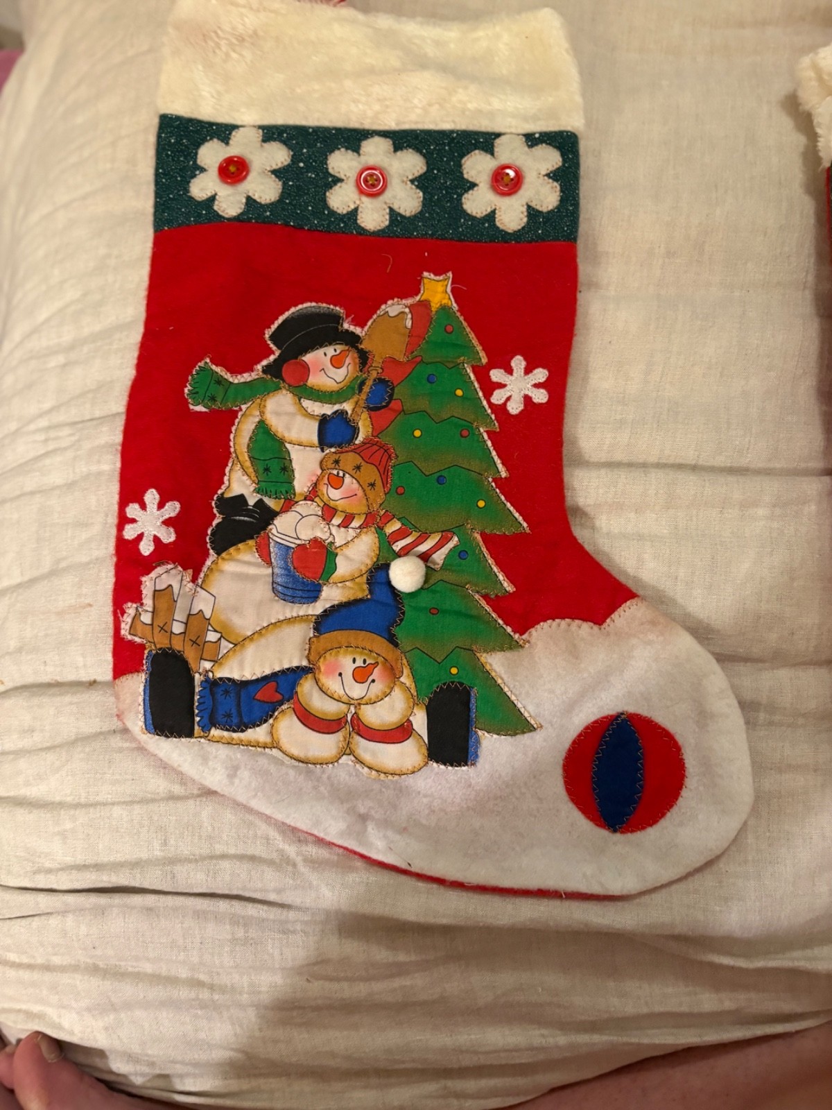 6 Vintage Handmade Felt Christmas Stocking Large 21.5x12.5 snowman