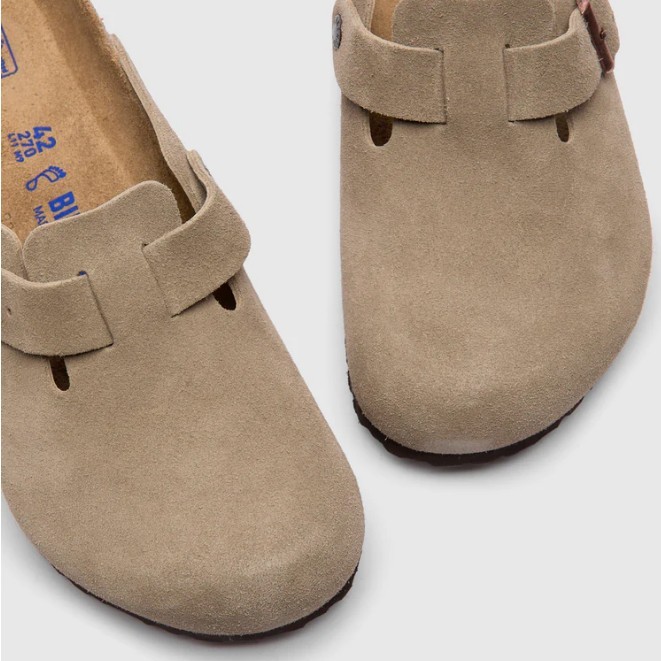 Birkenstock Boston Taupe Suede Leather Soft Footbed Unisex Clog Casual Shoes