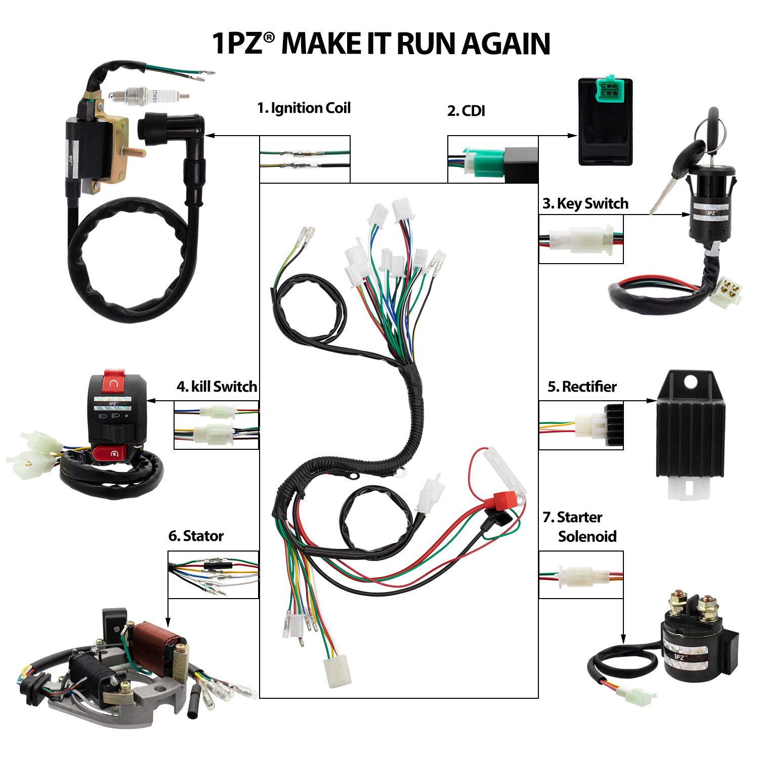 50cc-110cc CDI Wire Harness Stator Assembly Wiring Kit Chinese ATV Electric Quad