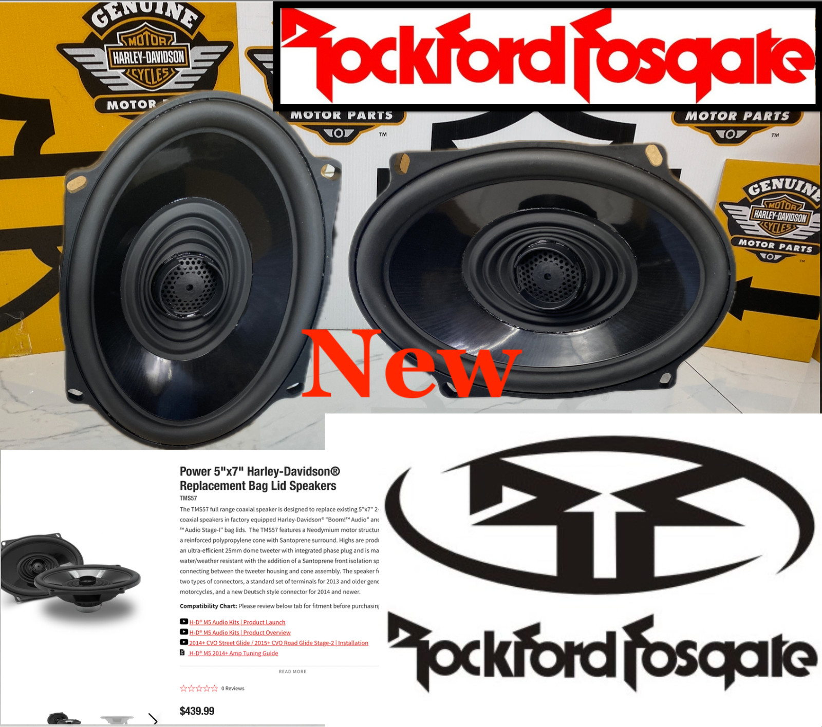 Rockford Fosgate 5x7” Harley Davidson CVO Touring Saddlebag Speakers Bagger