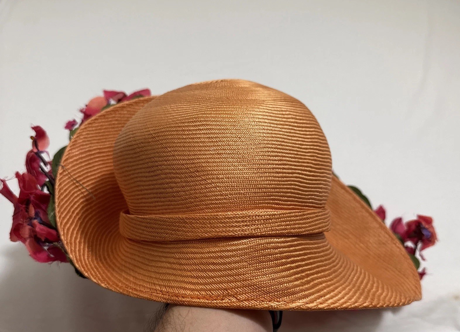 Vintage Jack McConnell Red Feather Edition Hat Floral Boho Derby Designer EUC