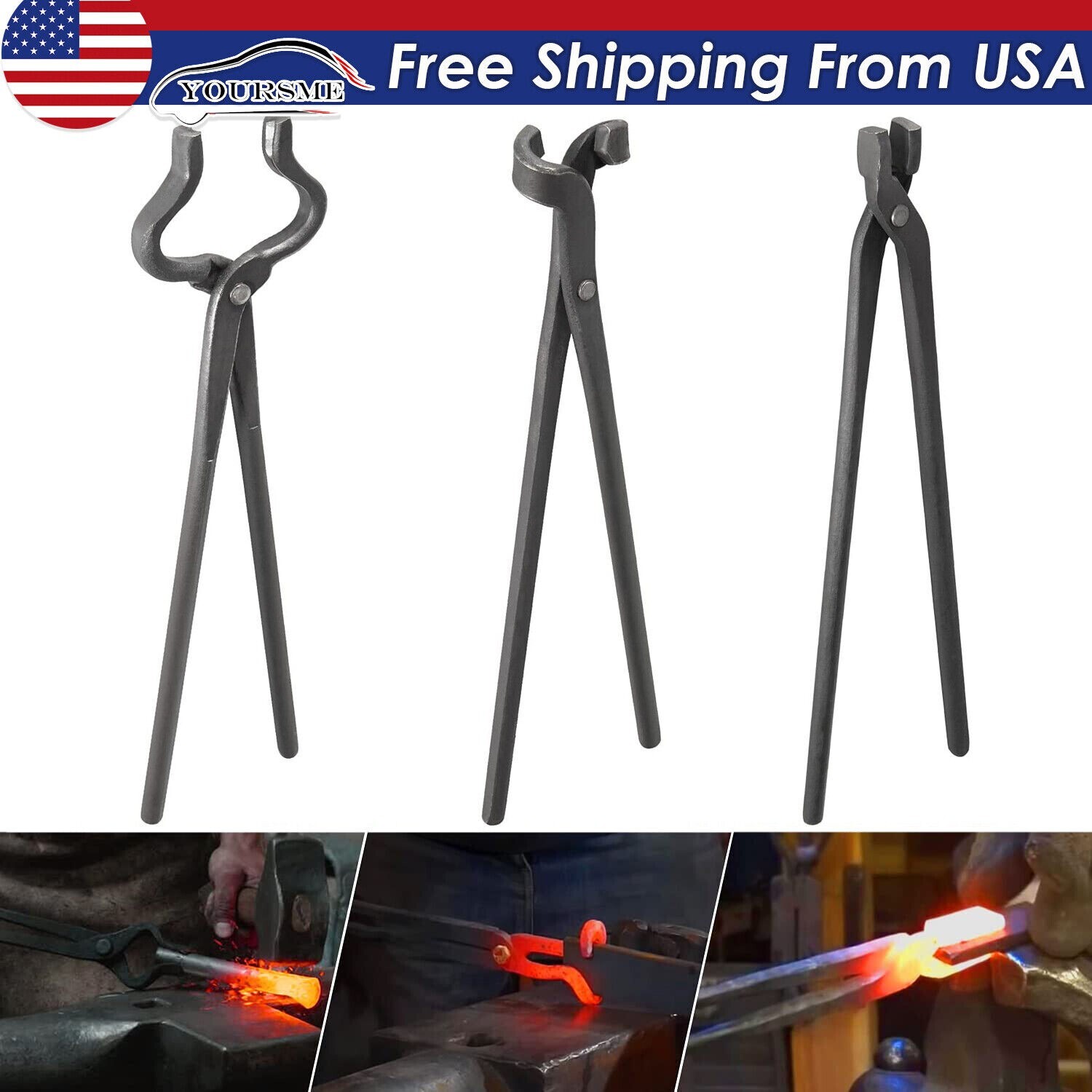 Knife Making Tongs Set Tools Blacksmith Bladesmith Tongs Vise Anvil Forge 3 PCS
